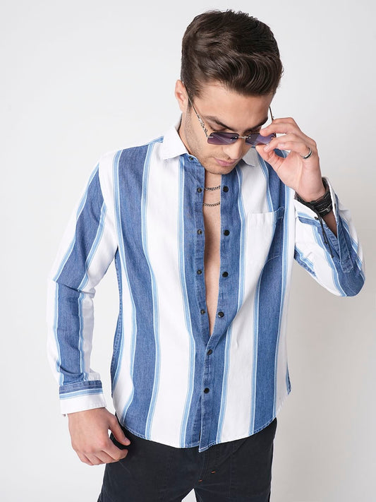 Denim Elegance Broad Stripe Shirt