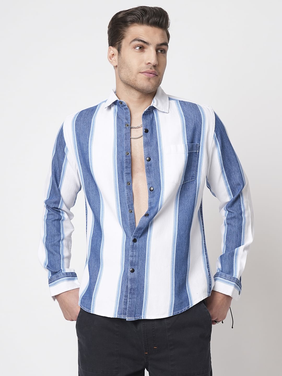 Denim Elegance Broad Stripe Shirt