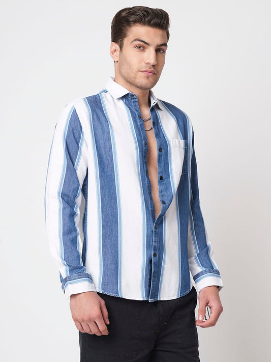 Denim Elegance Broad Stripe Shirt