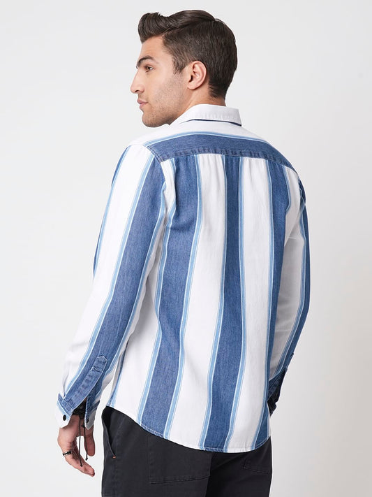 Denim Elegance Broad Stripe Shirt