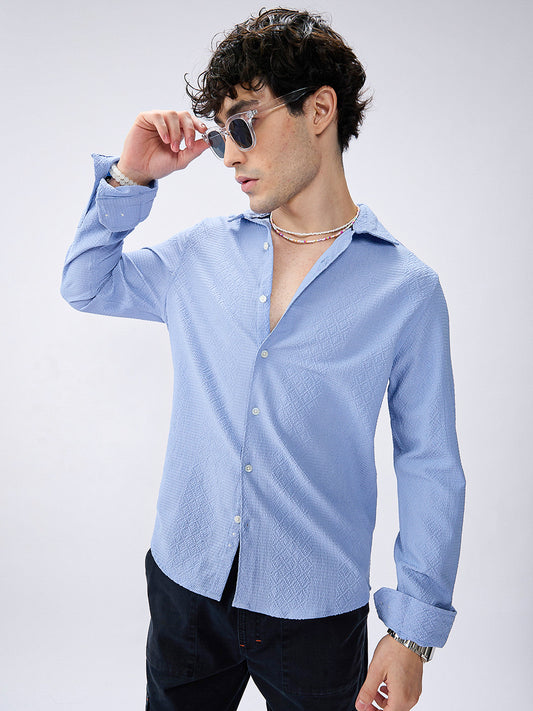 Carolina Blue Diamond Weave Textured Shirt