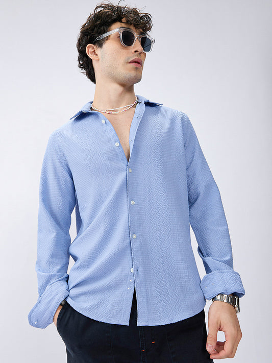 Carolina Blue Diamond Weave Textured Shirt