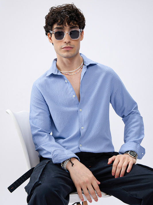 Carolina Blue Diamond Weave Textured Shirt