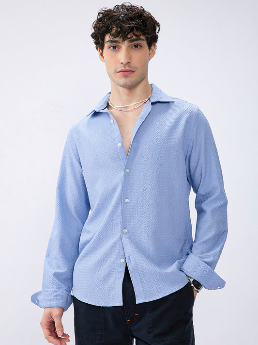 Carolina Blue Diamond Weave Textured Shirt