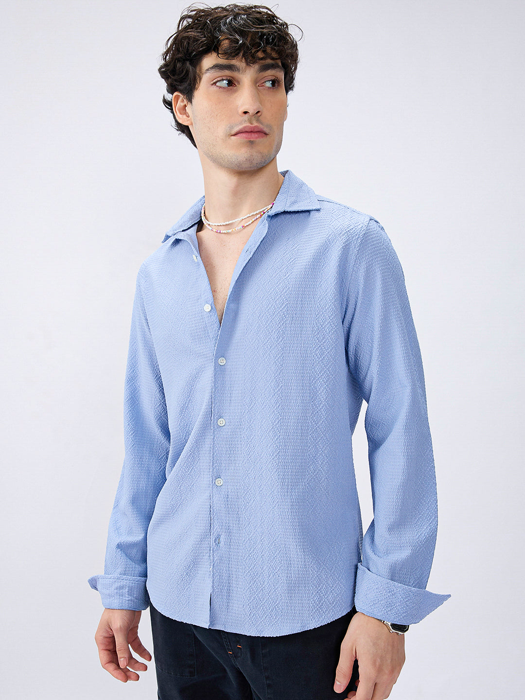 Carolina Blue Diamond Weave Textured Shirt