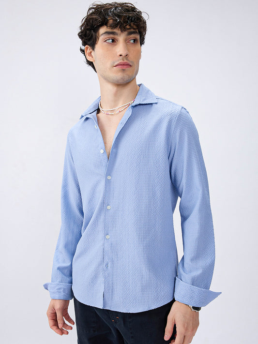 Carolina Blue Diamond Weave Textured Shirt