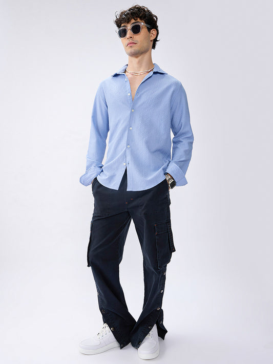 Carolina Blue Diamond Weave Textured Shirt