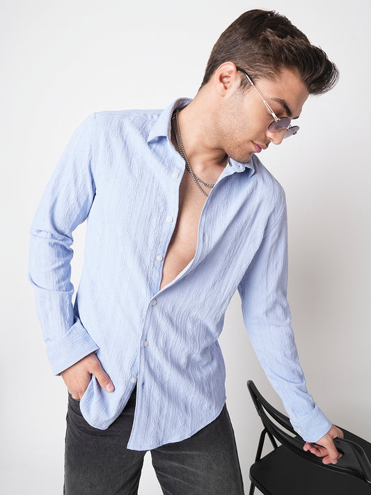 Exquisite Baby Blue Jacquard Shirt