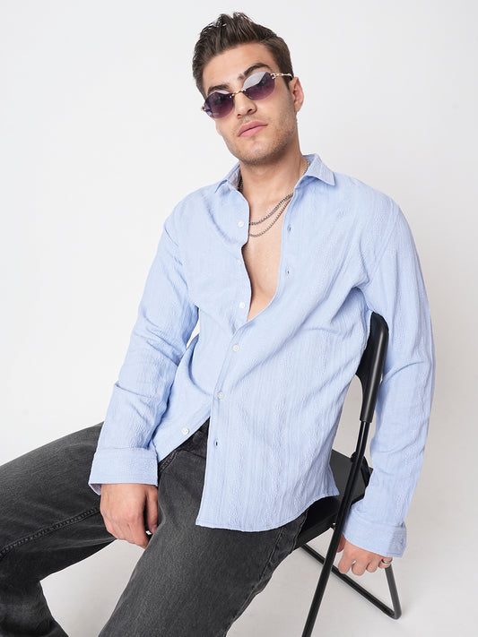 Exquisite Baby Blue Jacquard Shirt