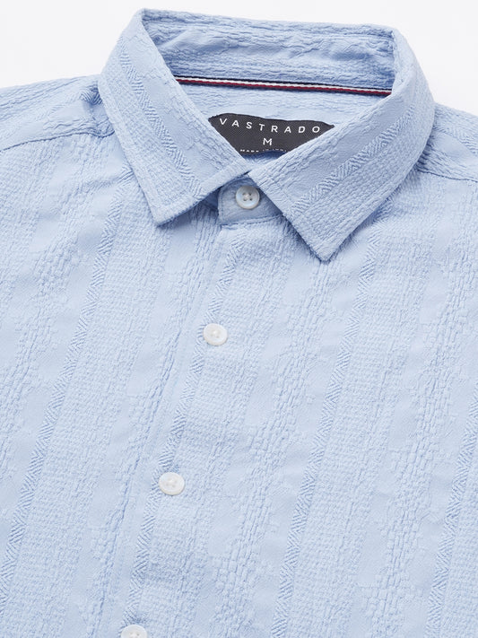 Exquisite Baby Blue Jacquard Shirt