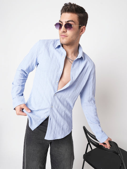 Exquisite Baby Blue Jacquard Shirt