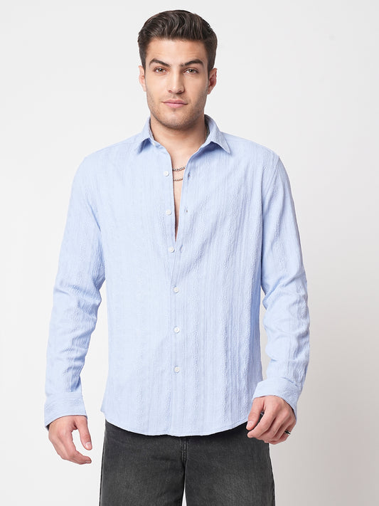 Exquisite Baby Blue Jacquard Shirt
