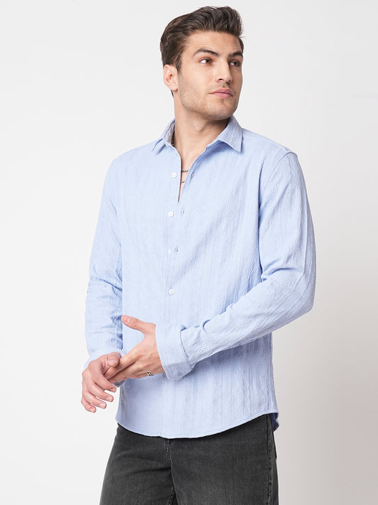 Exquisite Baby Blue Jacquard Shirt