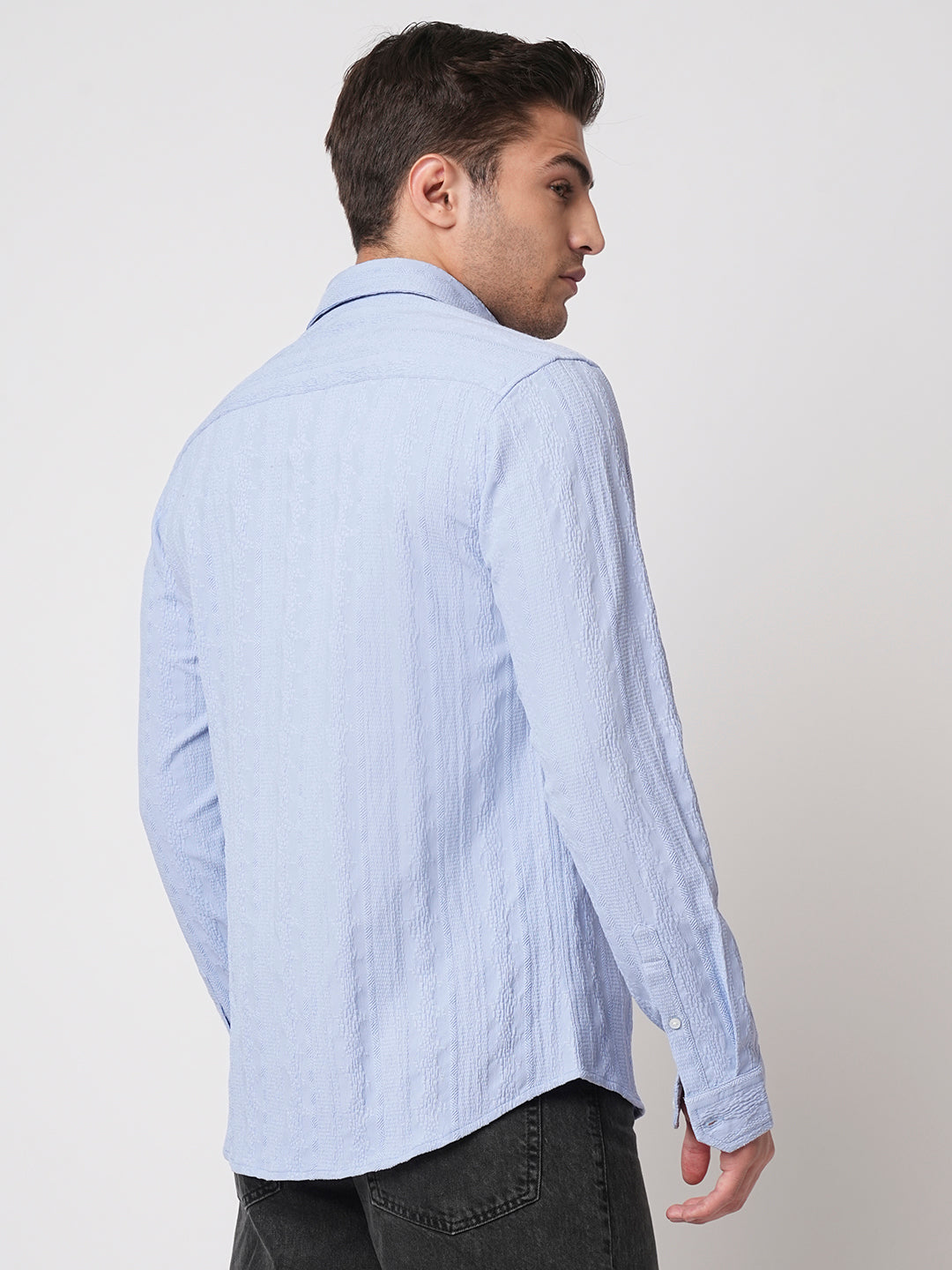 Exquisite Baby Blue Jacquard Shirt