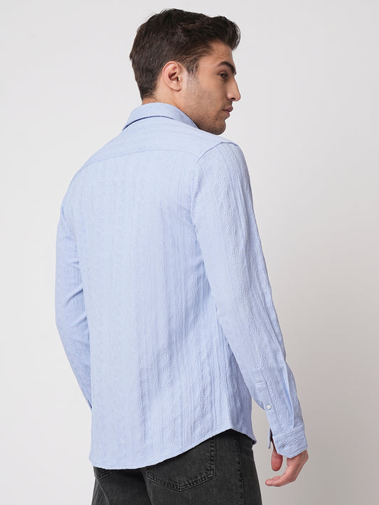 Exquisite Baby Blue Jacquard Shirt