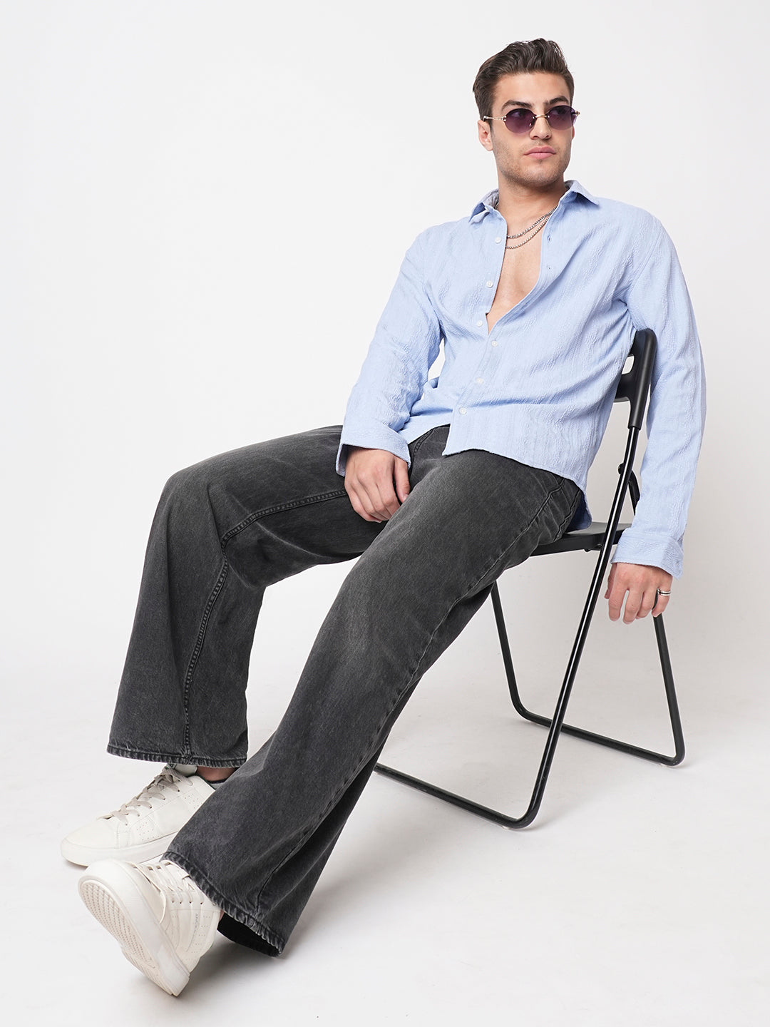 Exquisite Baby Blue Jacquard Shirt