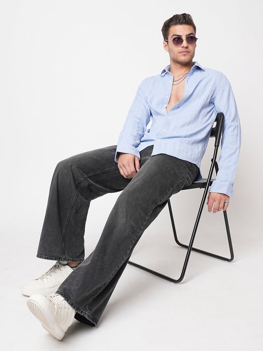 Exquisite Baby Blue Jacquard Shirt