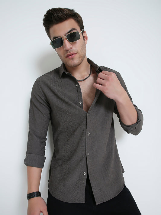 Intricate Diamond Textured Olive Shirt