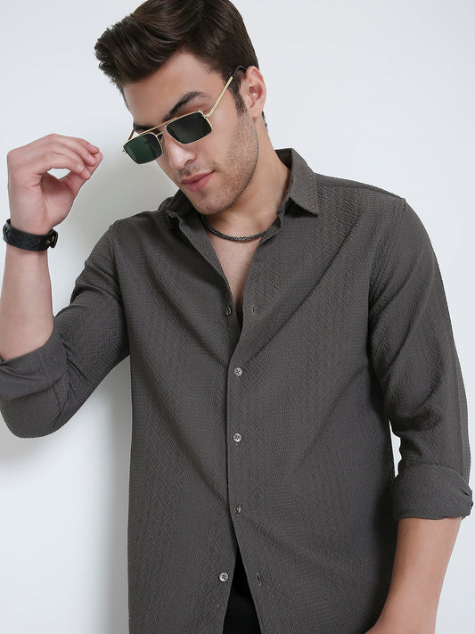Intricate Diamond Textured Olive Shirt