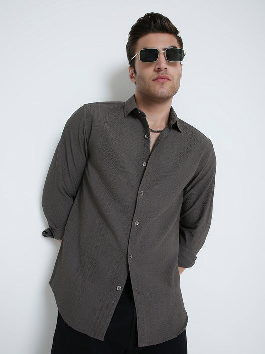Intricate Diamond Textured Olive Shirt