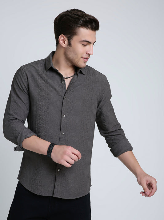 Intricate Diamond Textured Olive Shirt