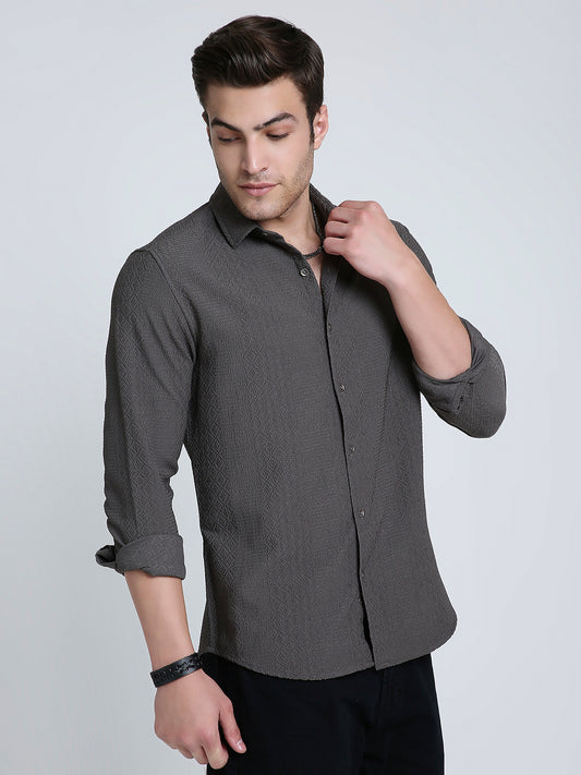 Intricate Diamond Textured Olive Shirt