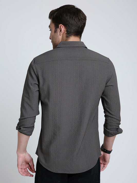 Intricate Diamond Textured Olive Shirt