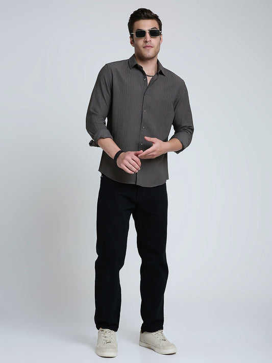 Intricate Diamond Textured Olive Shirt