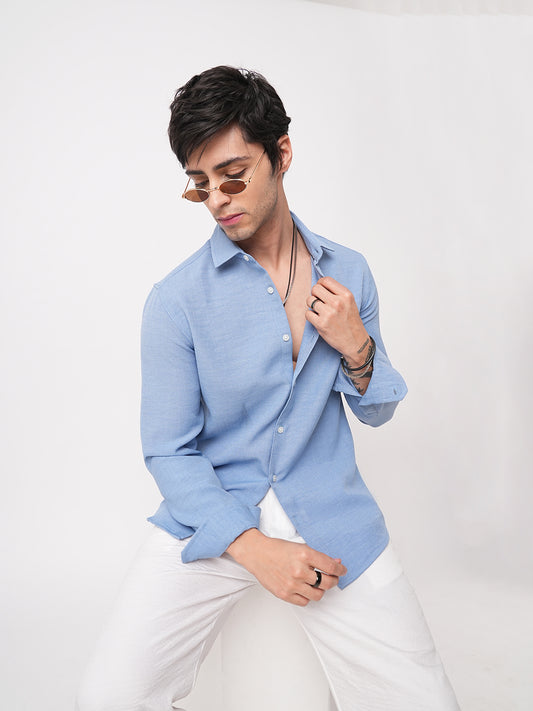Carolina Blue Slub Textured Shirt