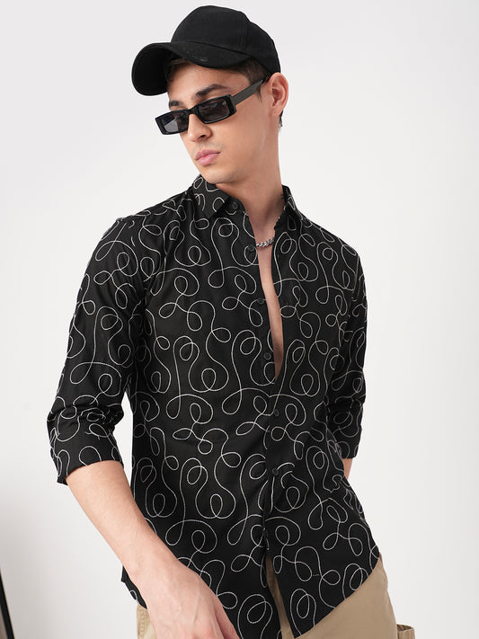 Premium Cotton Onyx Black Embroidered Shirt