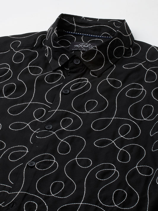 Premium Cotton Onyx Black Embroidered Shirt