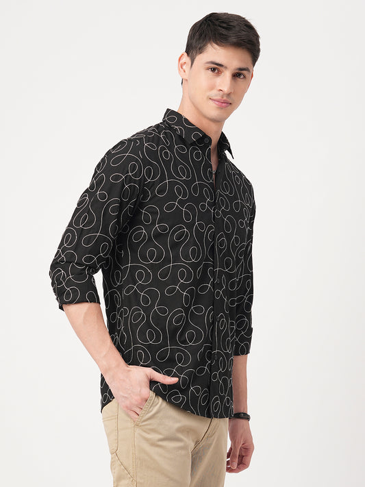 Premium Cotton Onyx Black Embroidered Shirt