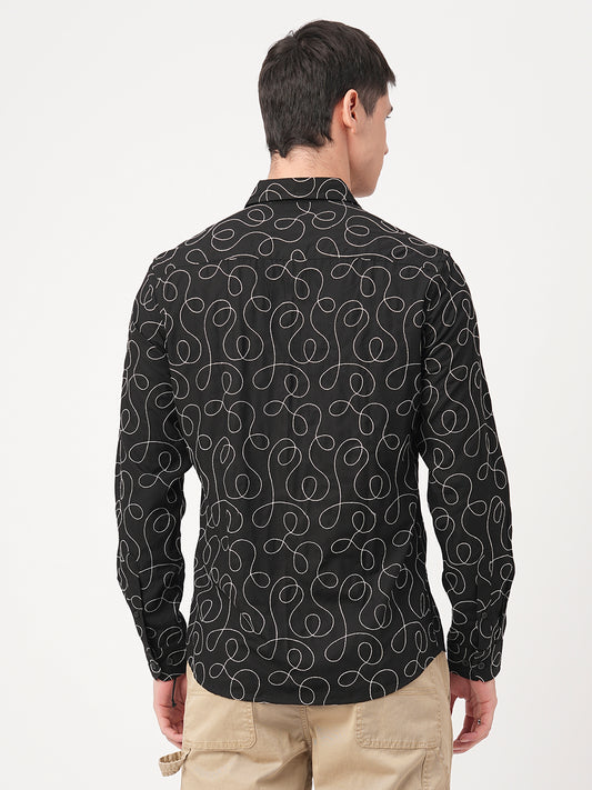 Premium Cotton Onyx Black Embroidered Shirt
