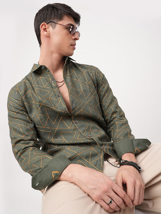 Trigon Embroidered Green Shirt