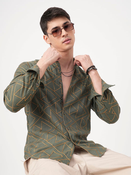 Trigon Embroidered Green Shirt