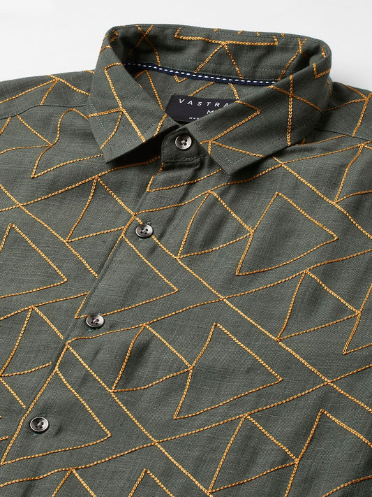 Trigon Embroidered Green Shirt