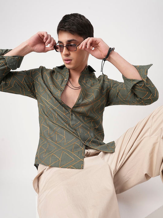 Trigon Embroidered Green Shirt