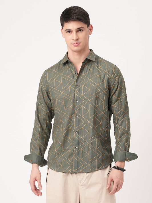 Trigon Embroidered Green Shirt