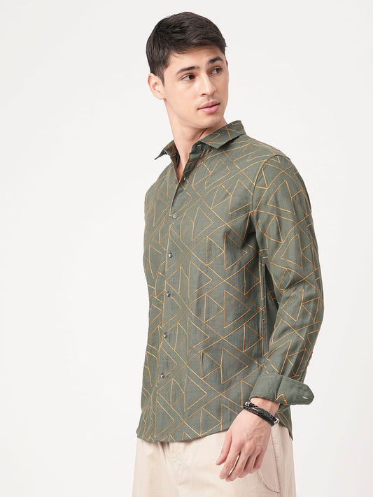 Trigon Embroidered Green Shirt