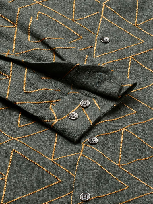 Trigon Embroidered Green Shirt