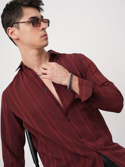 Dapper Auburn Red Striped Crepe Shirt