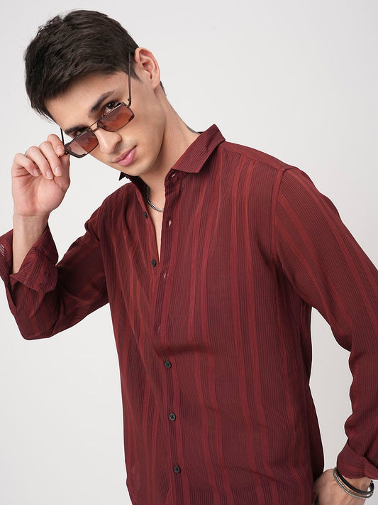 Dapper Auburn Red Striped Crepe Shirt