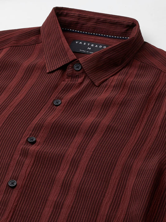Dapper Auburn Red Striped Crepe Shirt