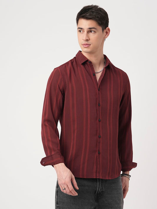Dapper Auburn Red Striped Crepe Shirt