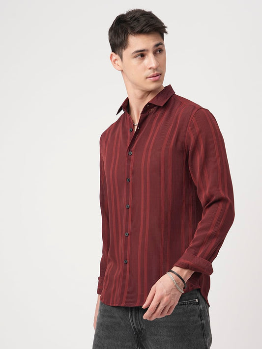 Dapper Auburn Red Striped Crepe Shirt