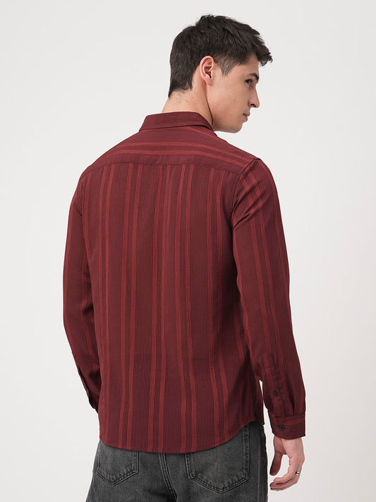 Dapper Auburn Red Striped Crepe Shirt
