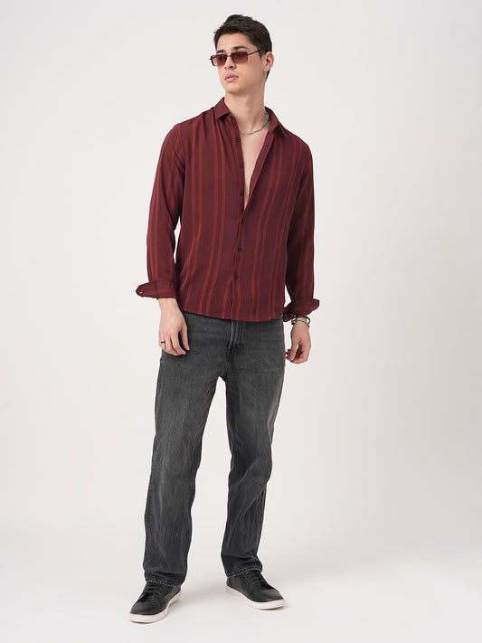 Dapper Auburn Red Striped Crepe Shirt