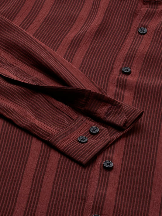 Dapper Auburn Red Striped Crepe Shirt
