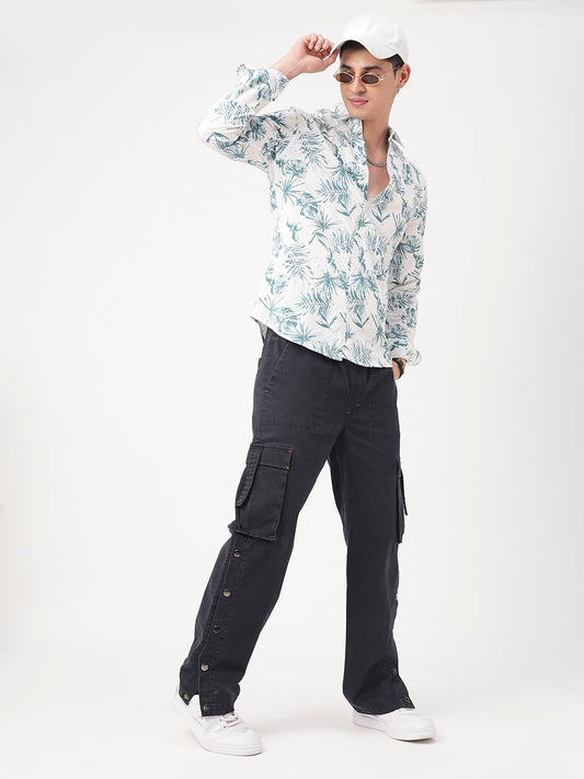 Exquisite White Hawaiian Printed Seersucker Shirt