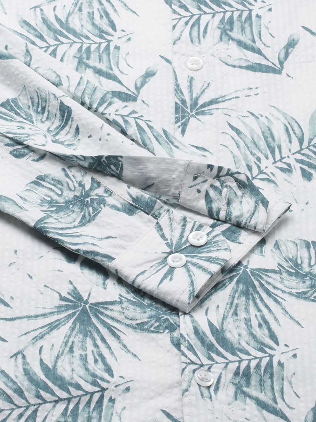 Exquisite White Hawaiian Printed Seersucker Shirt